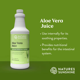 Jus d'Aloe Vera Nature's Sunshine avec verre à côté