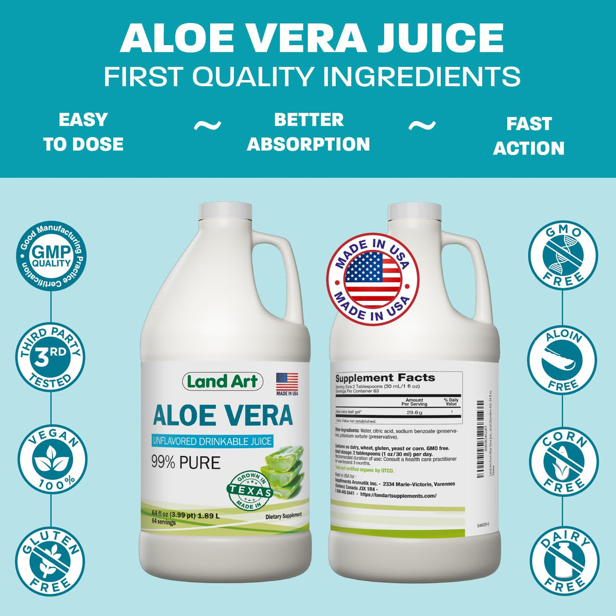 Jus d'Aloe Vera Pur Land Art en gros plan