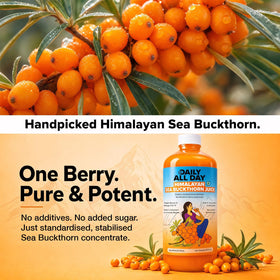 Jus d'Argousier de l'Himalaya servi avec des fruits frais