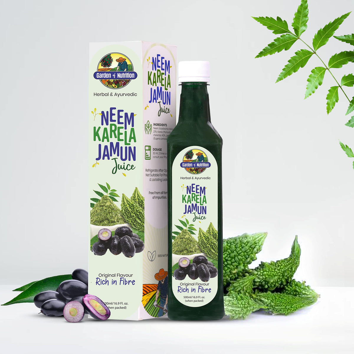 Jus de Neem Karela Jamun 500ml vue avant avec étiquette