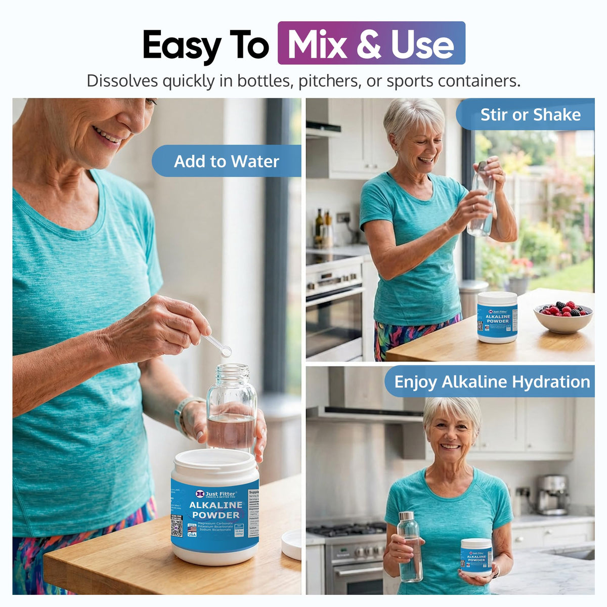 Just Fitter Poudre de Bicarbonate de Sodium 360g avec d'autres compléments alimentaires