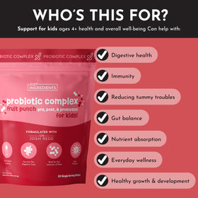 JUST INGREDIENTS Mélange Probiotique Enfants sachets ouverts avec poudre