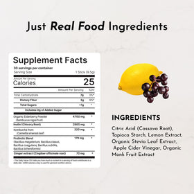 JUST INGREDIENTS Probiotique Citronnade Sureau ingrédients sur l'emballage