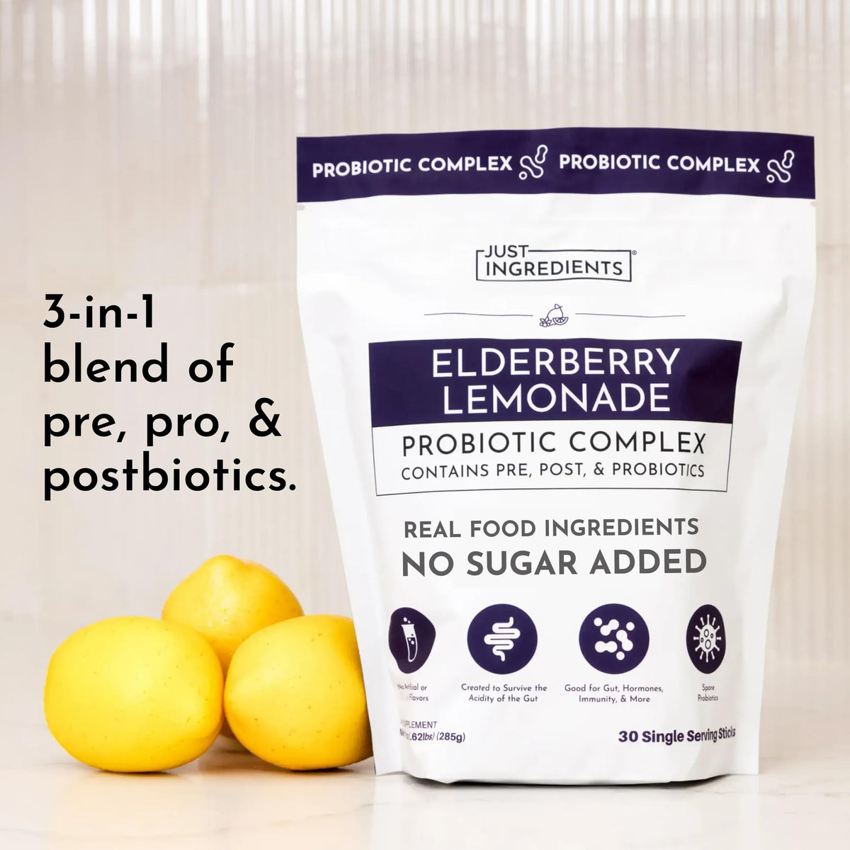 JUST INGREDIENTS Probiotique Citronnade Sureau sachet ouvert
