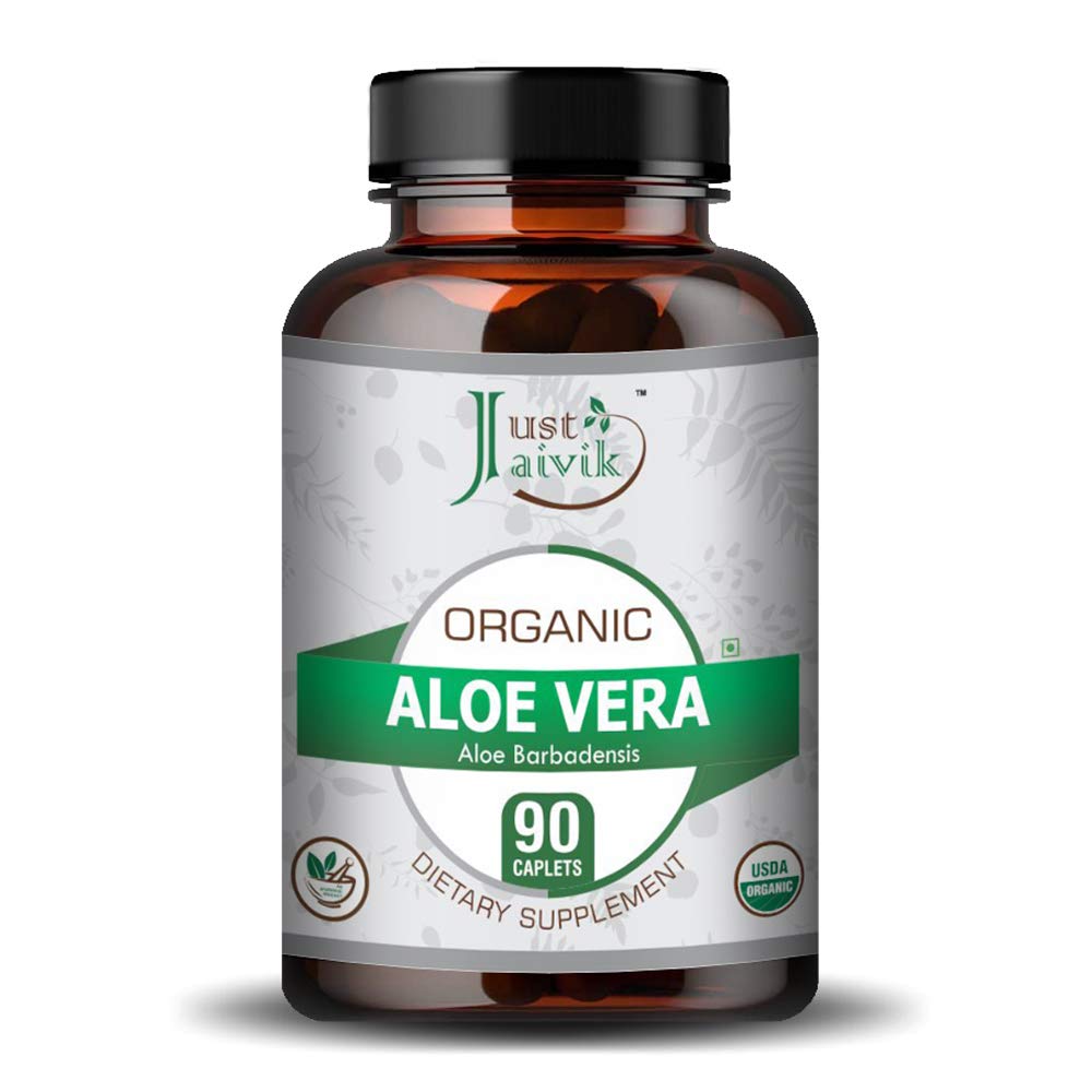 Just Jaivik Aloe Vera 750 mg tablettes bio avec une prise de main