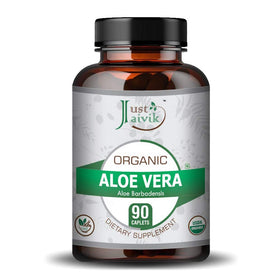 Just Jaivik Aloe Vera 750 mg tablettes bio avec une prise de main
