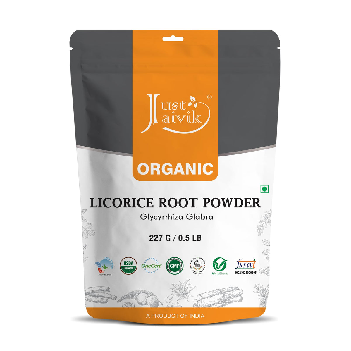 Just Jaivik Poudre de Racine de Réglisse 100% Naturelle 249 g vue de face
