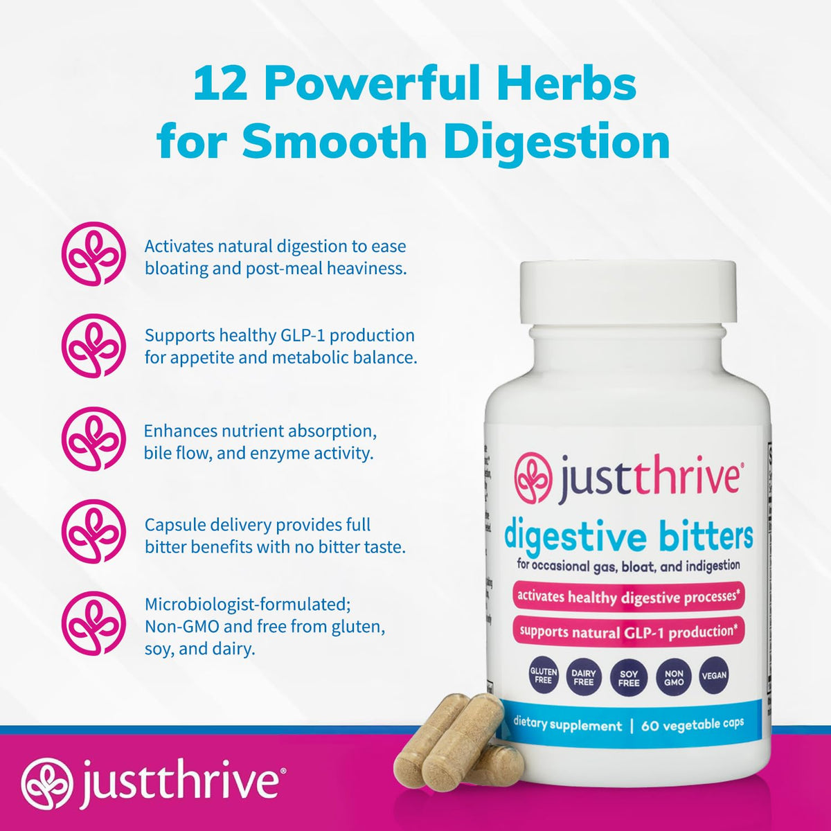 Just Thrive Capsules Bitters daily 50g arrière