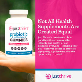 Just Thrive gummies probiotiques, vue arrière de l'emballage