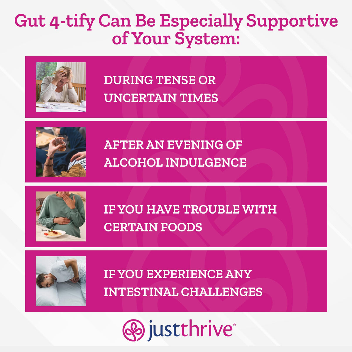 Just Thrive Gut 4-tify complément alimentaire 109g sur une table