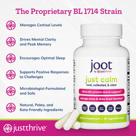Just Thrive Just Calm 41g flacon ouvert avec gélules en vue