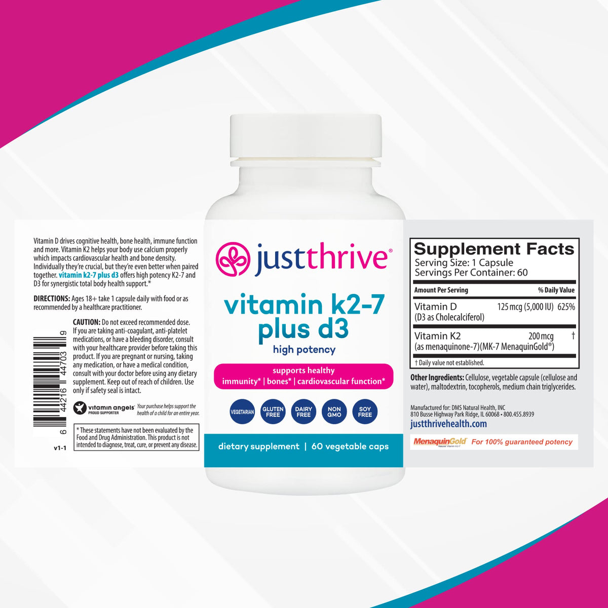 Just Thrive K2-7 Plus D3 complément alimentaire 200 mcg arrière