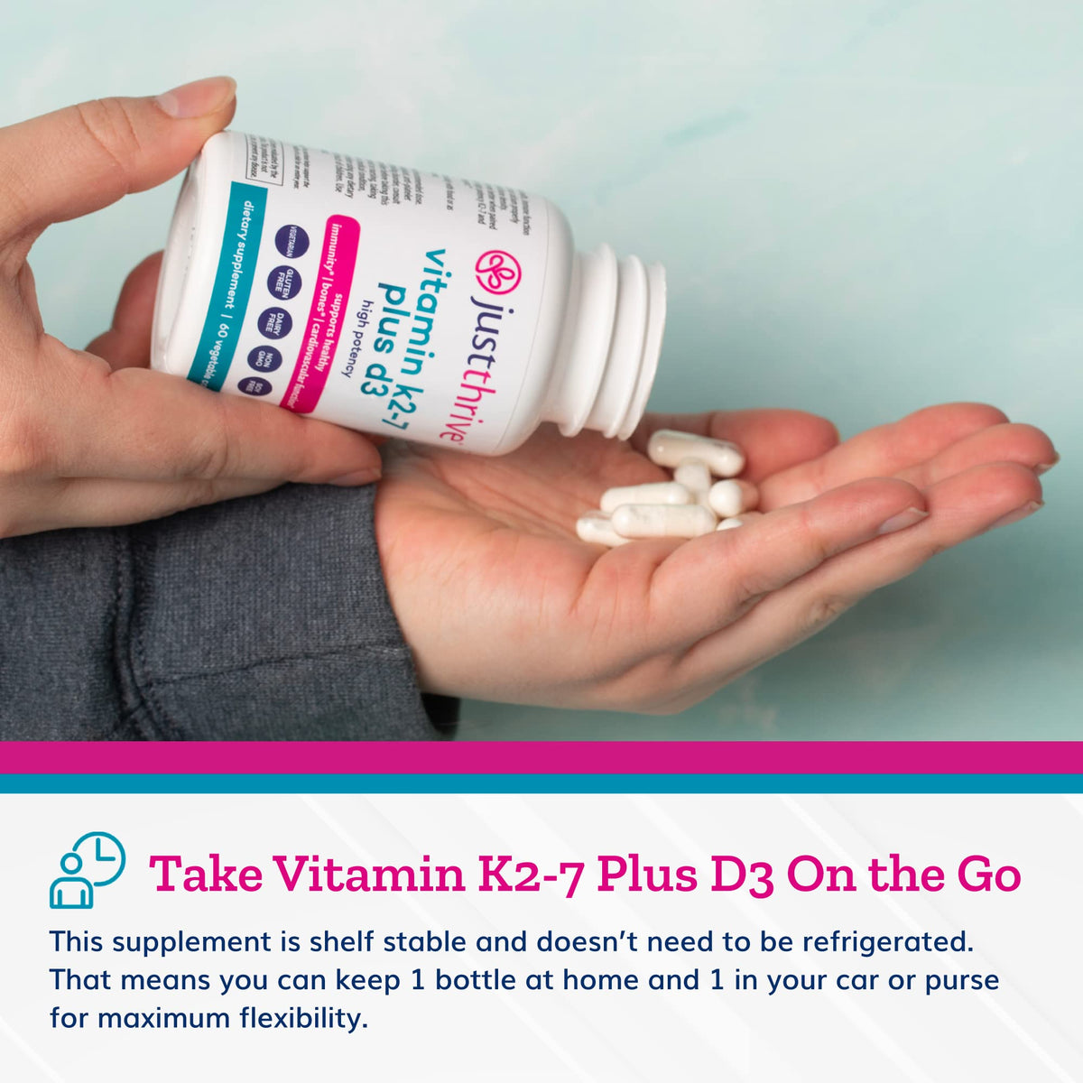 Just Thrive K2-7 Plus D3 complément alimentaire 200 mcg avec étiquette