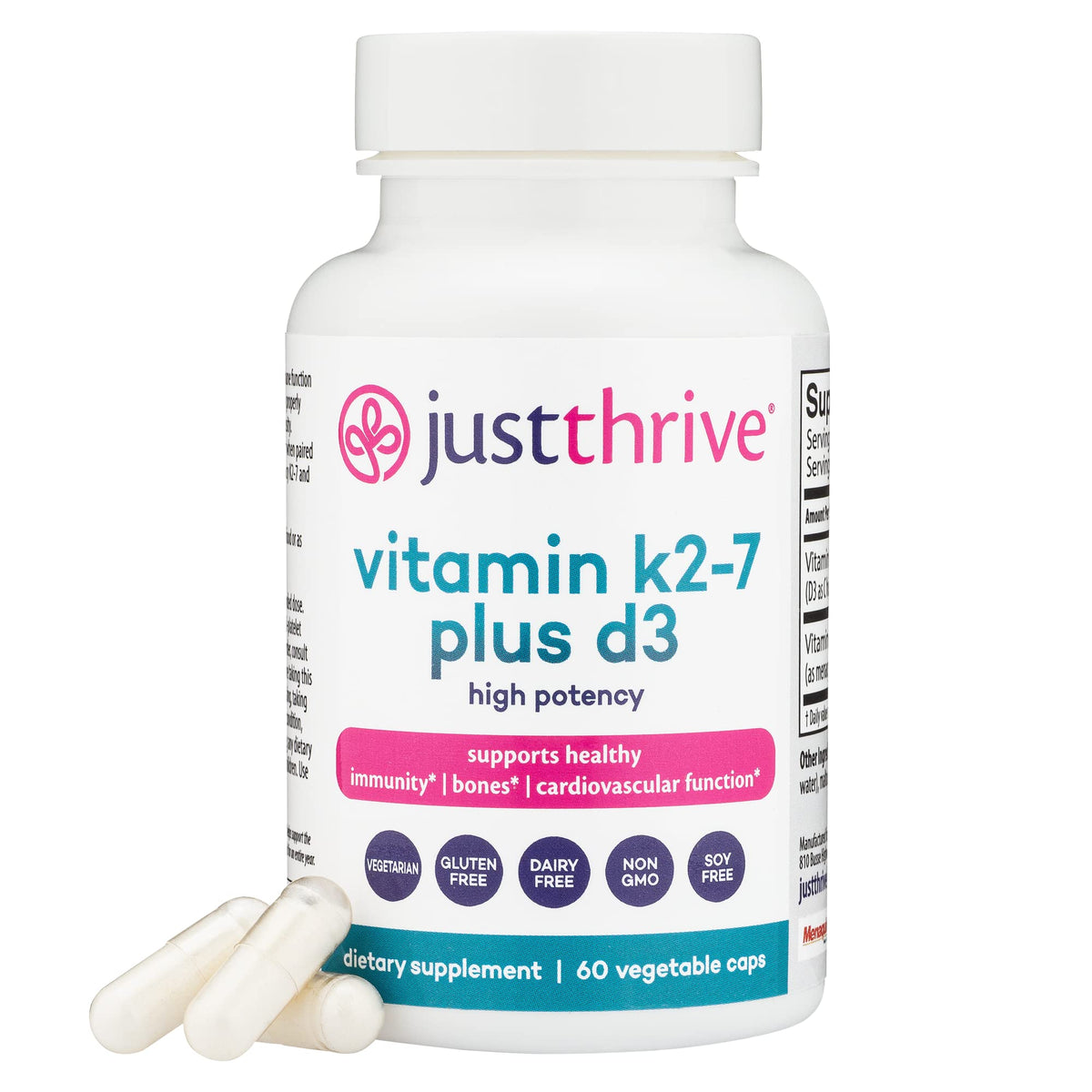 Just Thrive K2-7 Plus D3 complément alimentaire 200 mcg devant