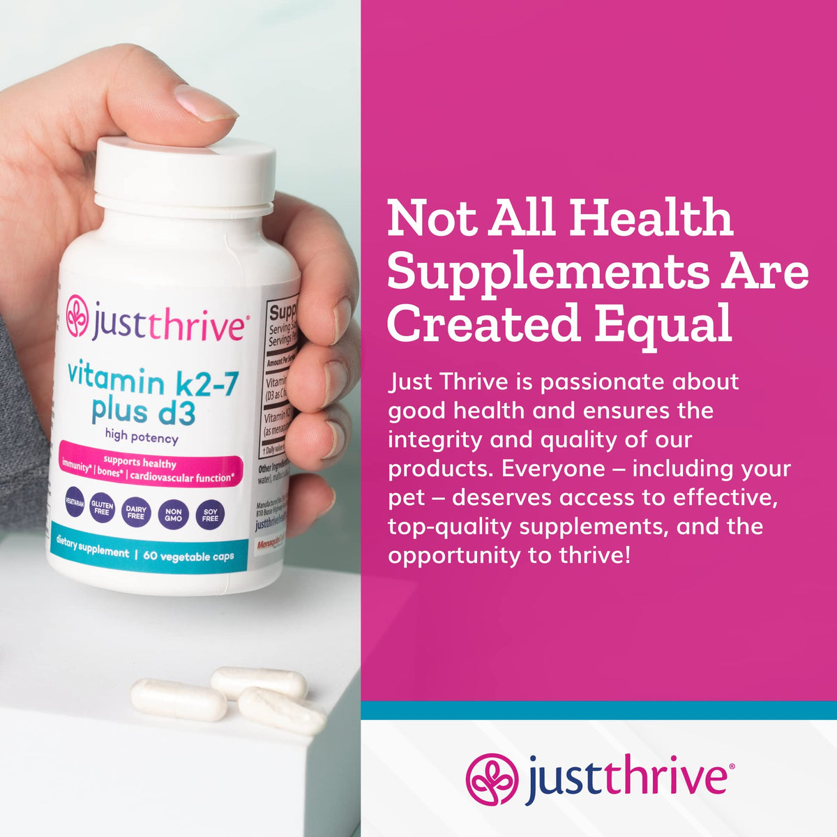 Just Thrive K2-7 Plus D3 complément alimentaire 200 mcg en utilisation