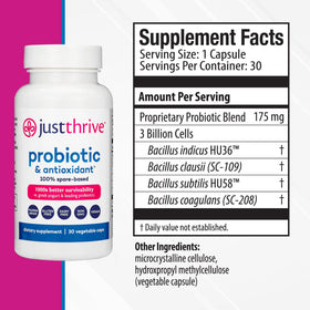 Just Thrive Probiotic 100% Spore-Based 41g flacon arrière