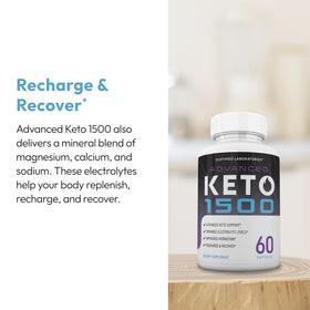 Justified Laboratories Advanced Keto 1500 en main avec verre d'eau