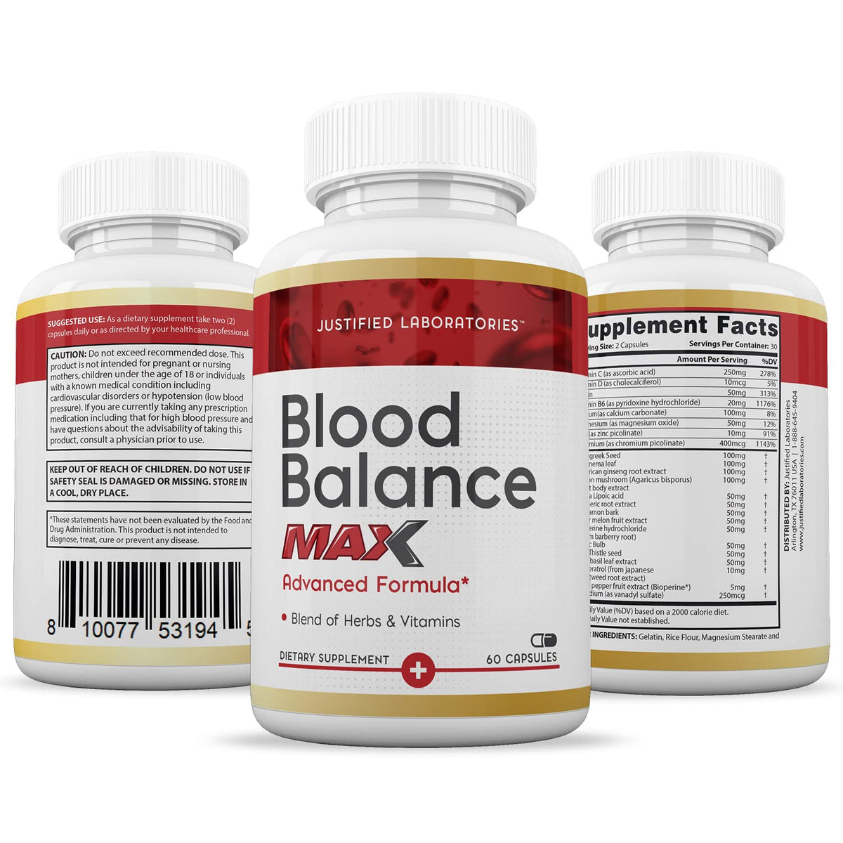 Justified Laboratories Blood Balance Max 60 Capsules avec ingrédients naturels
