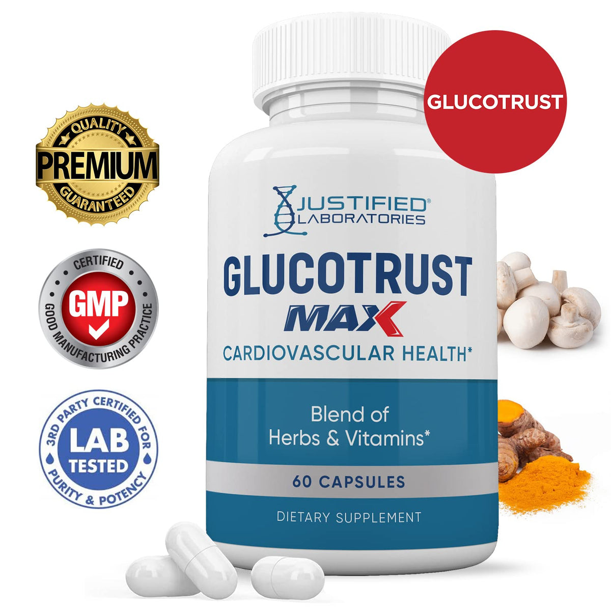 Justified Laboratories Glucotrust Max 1295MG boîte avec étiquette