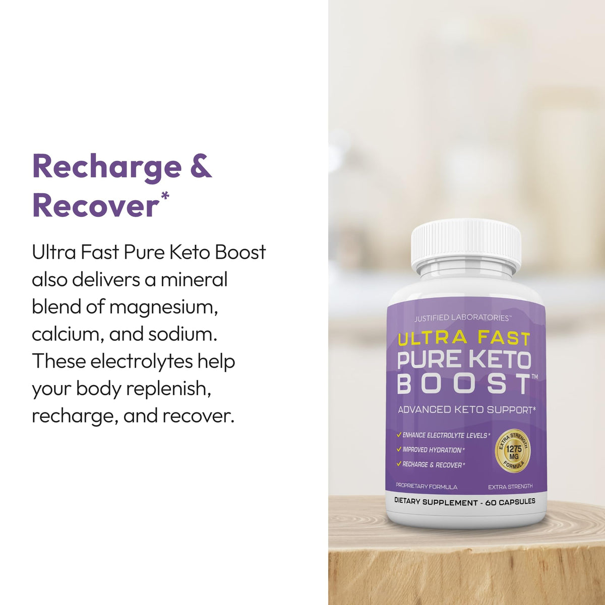 Justified Laboratories Ultra Fast Pure Keto 60 Capsules close-up of ingredients
