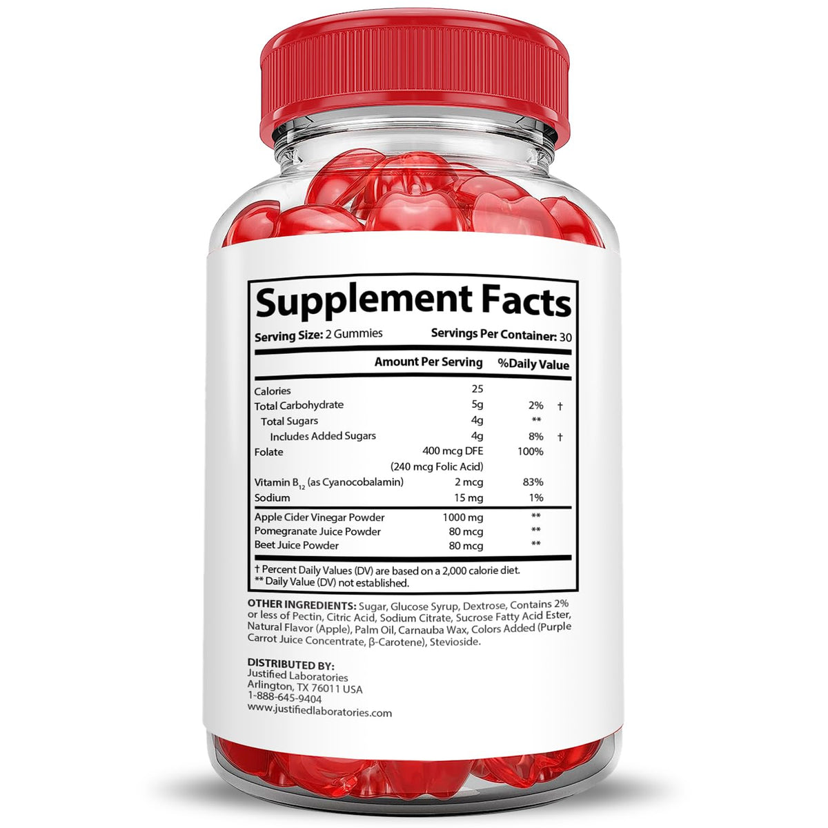 Justified Laboratories Vital Grow XL Gummies 1000 mg avec fruits en arrière-plan