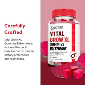 Justified Laboratories Vital Grow XL Gummies in a hand for size comparison