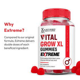 Justified Laboratories Vital Grow XL Gummies with water glass for suggested use