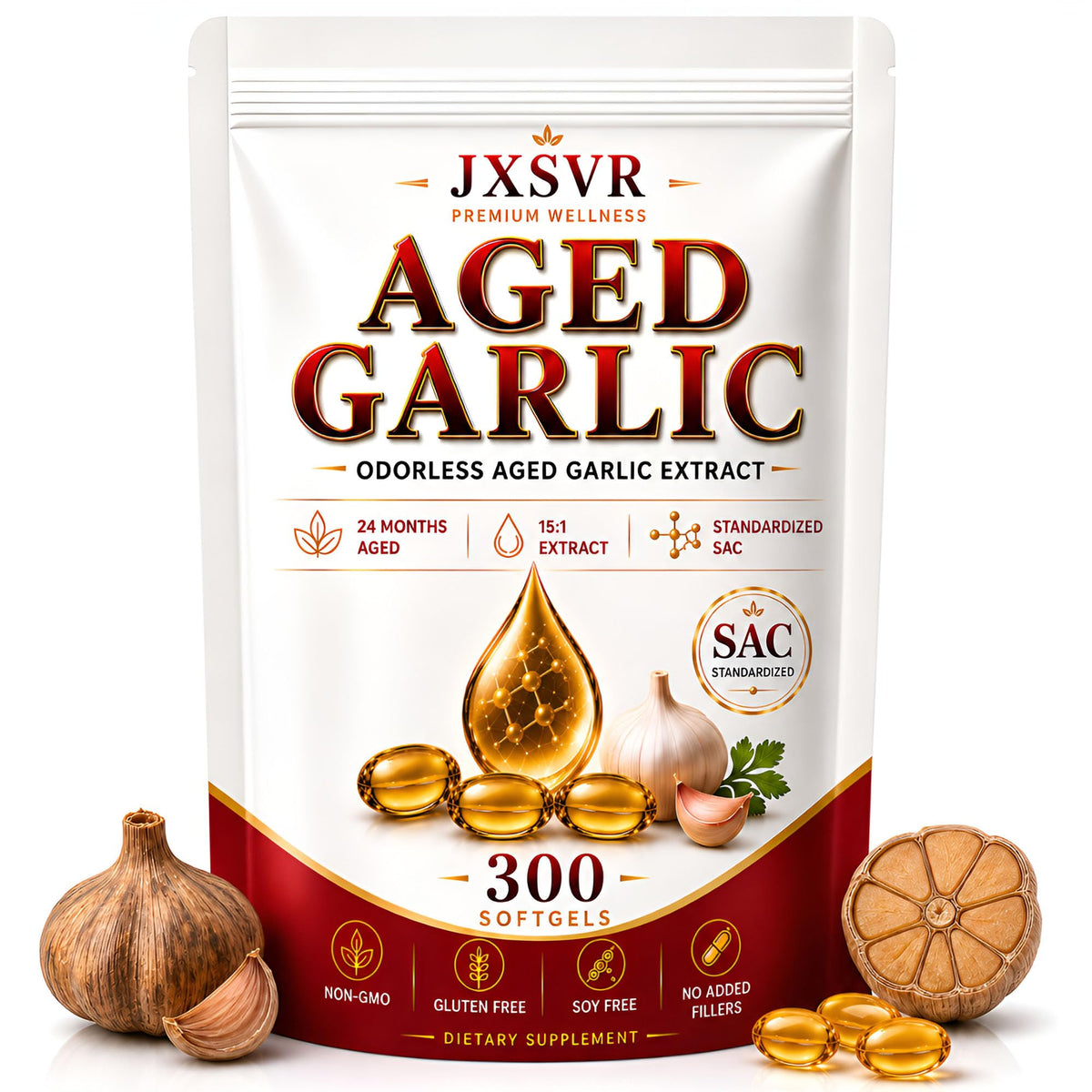 JXSVR Extrait de Ail Vieilli en gélules, sachet de 300 softgels