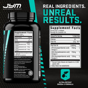 JYM Omega JYM huile de poisson avec gélules à côté