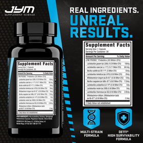 JYM ProBio capsules avec étiquette détaillée