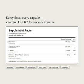 K2-D3 Max 125mcg + K2 MK-7 100mcg avec Calcium 210mg - capsules