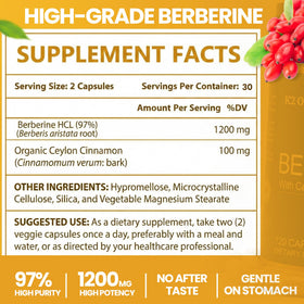 K2 Organics Berberine 1200 mg avec Cannelle de Ceylan contenant 60 capsules