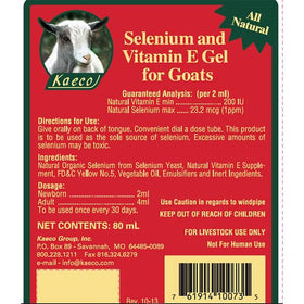 KAECO Gel Oral Sélénium et Vitamine E pour Chèvres 80 mL, tube ouvert montrant le gel