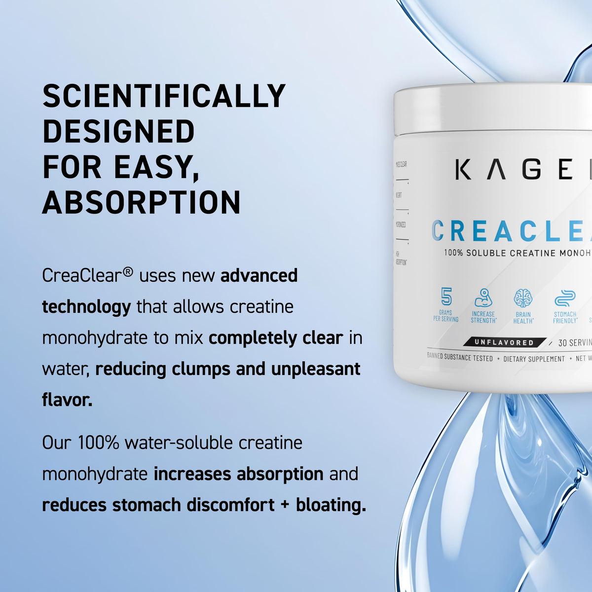 Kaged CreaClear Poudre de Créatine Monohydrate 222g avec mesure