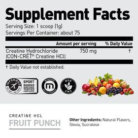 Kaged Creatine HCl Poudre 750 mg avec étiquette détaillée