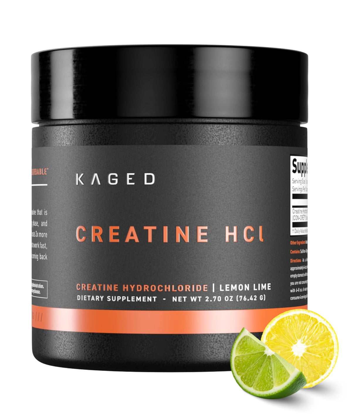 Kaged Créatine HCl Poudre 750mg vue de face avec étiquette citron vert
