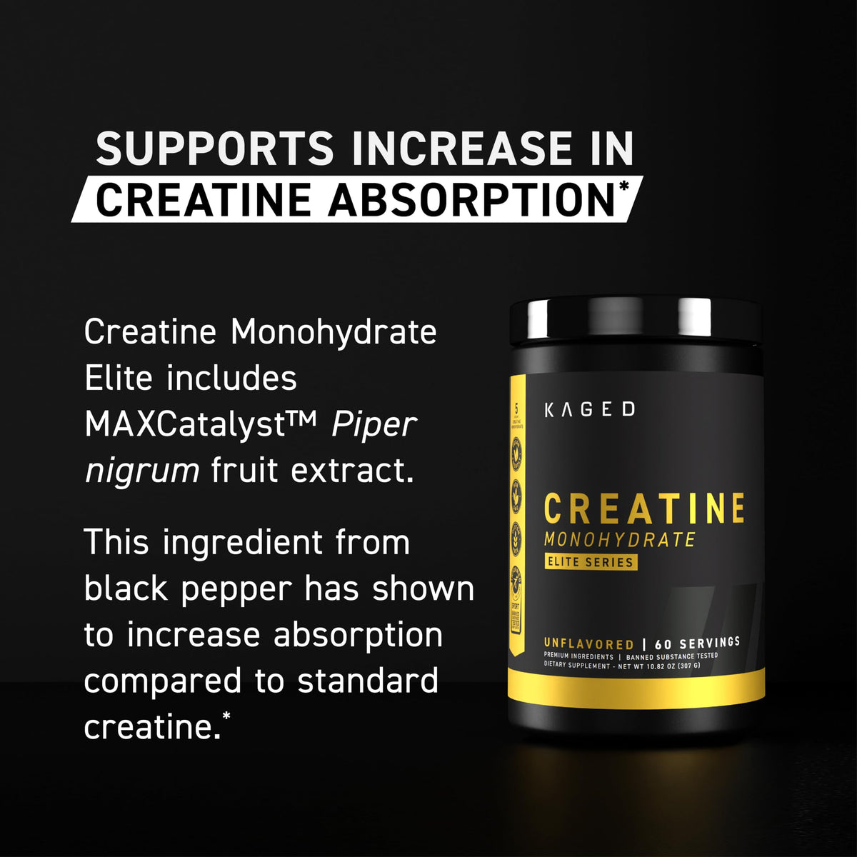 Kaged Creatine Monohydrate Elite 381g avec étiquette détaillée