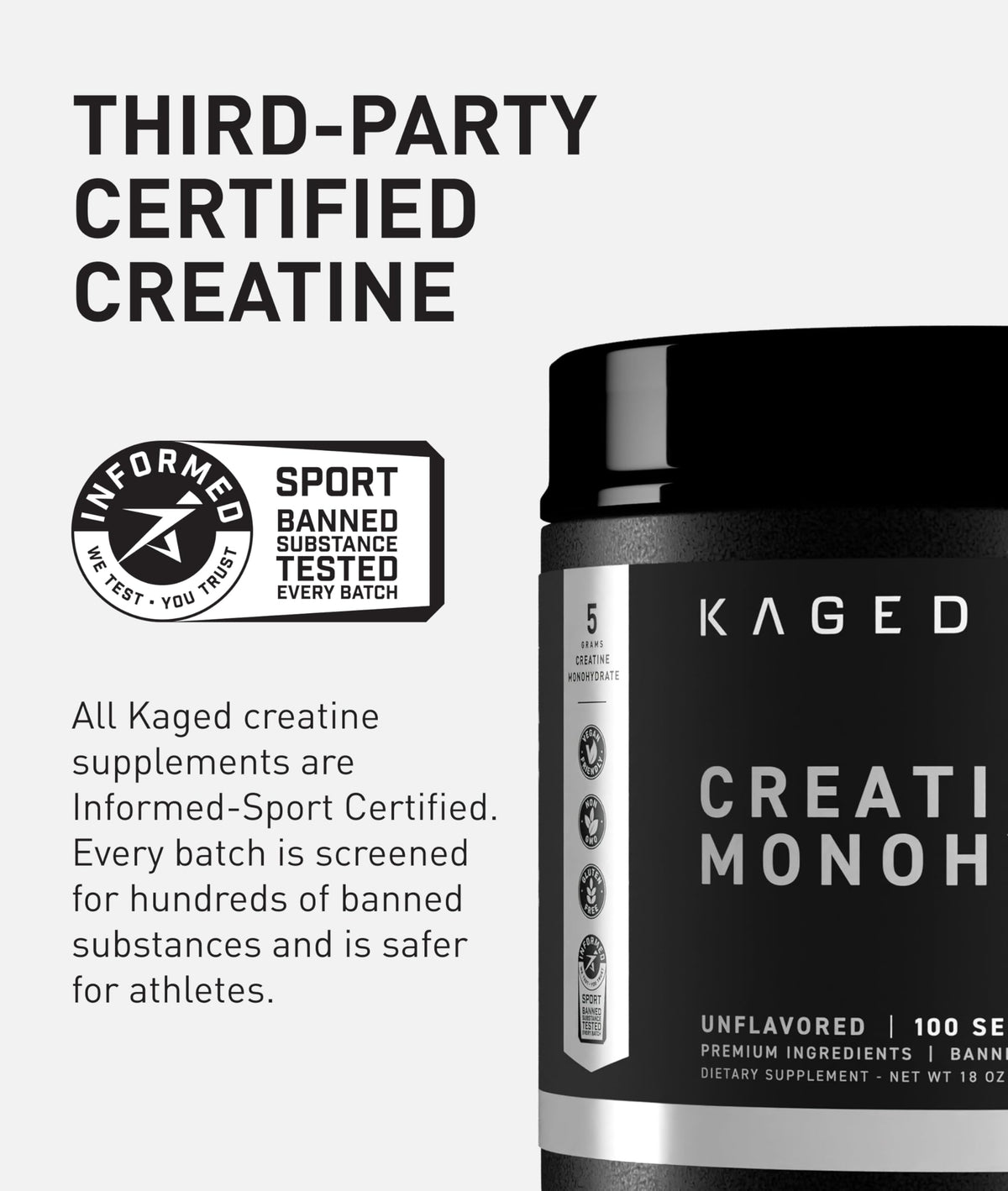 Kaged Créatine Monohydrate Poudre Micronisée 5000 mg avec un shaker