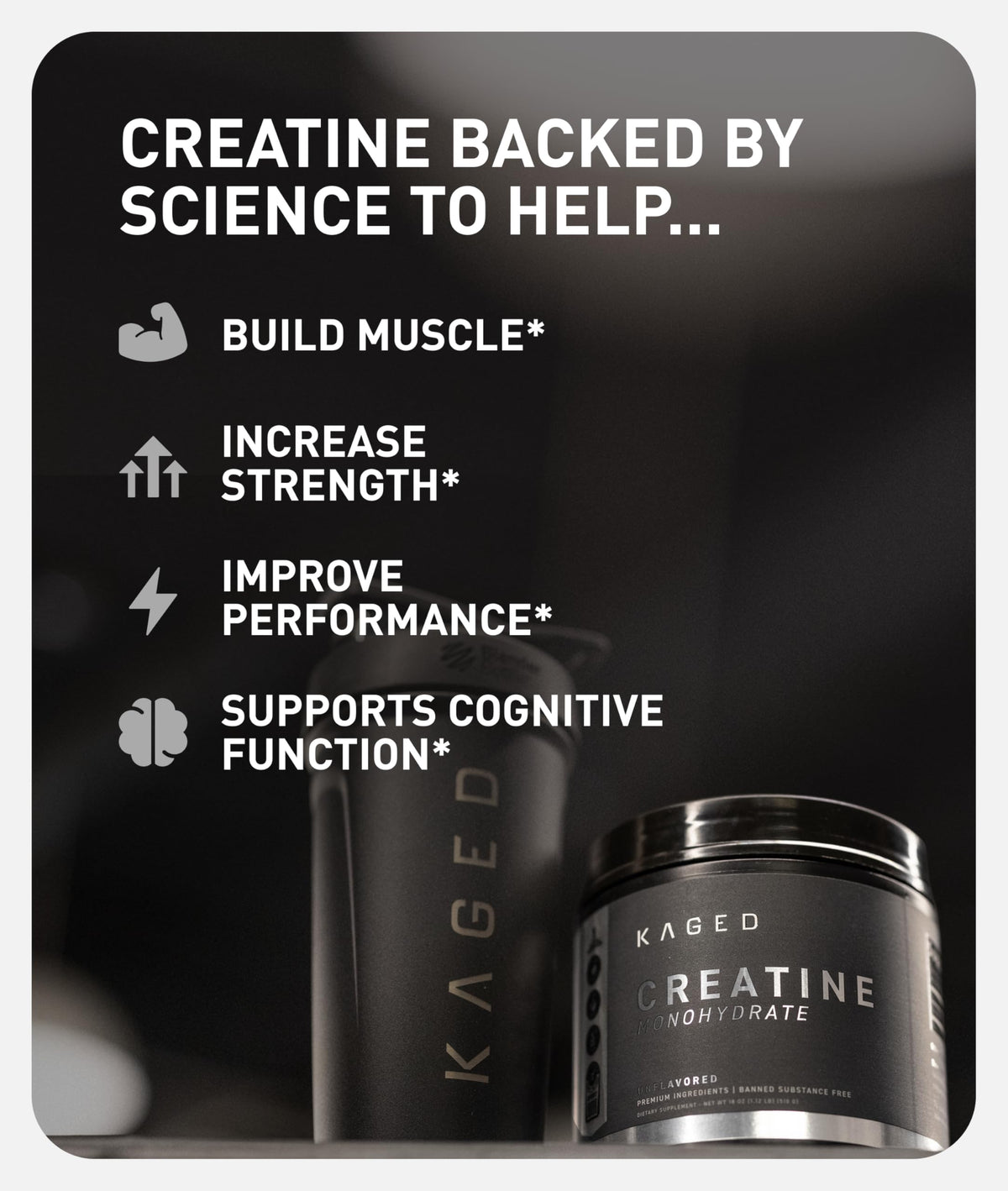 Kaged Créatine Monohydrate Poudre Micronisée 5000 mg dosage dans une cuillère