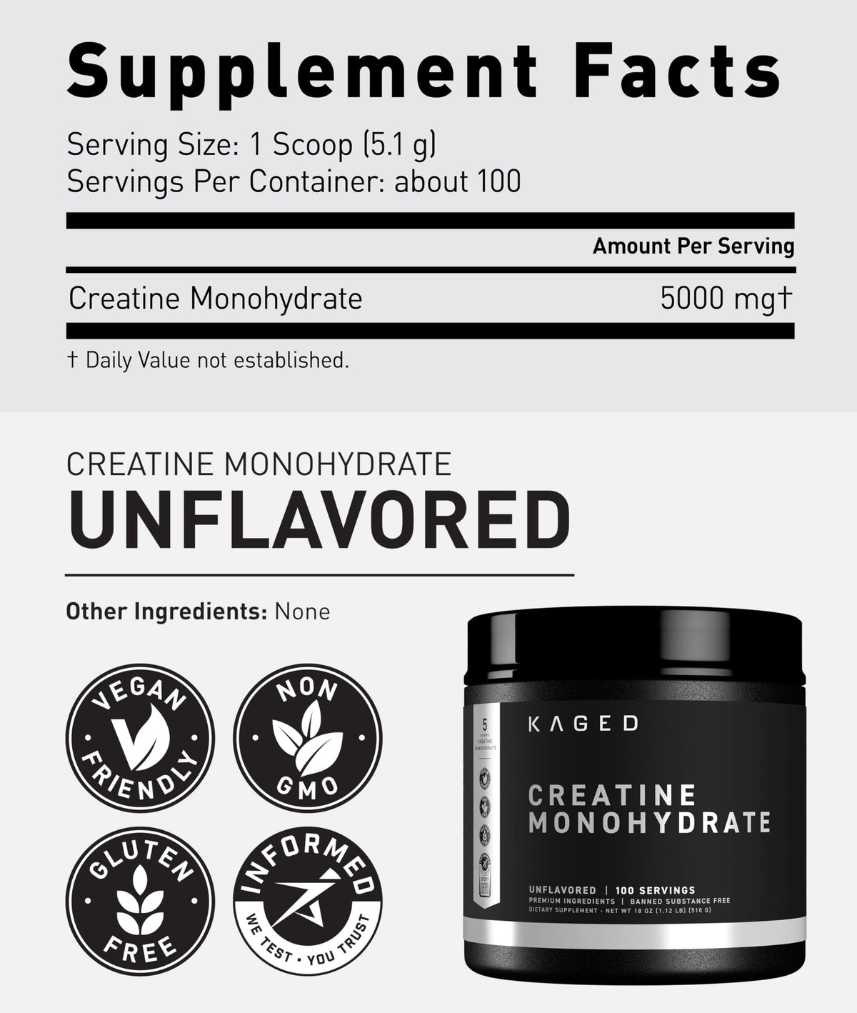 Kaged Créatine Monohydrate Poudre Micronisée 5000 mg emballage
