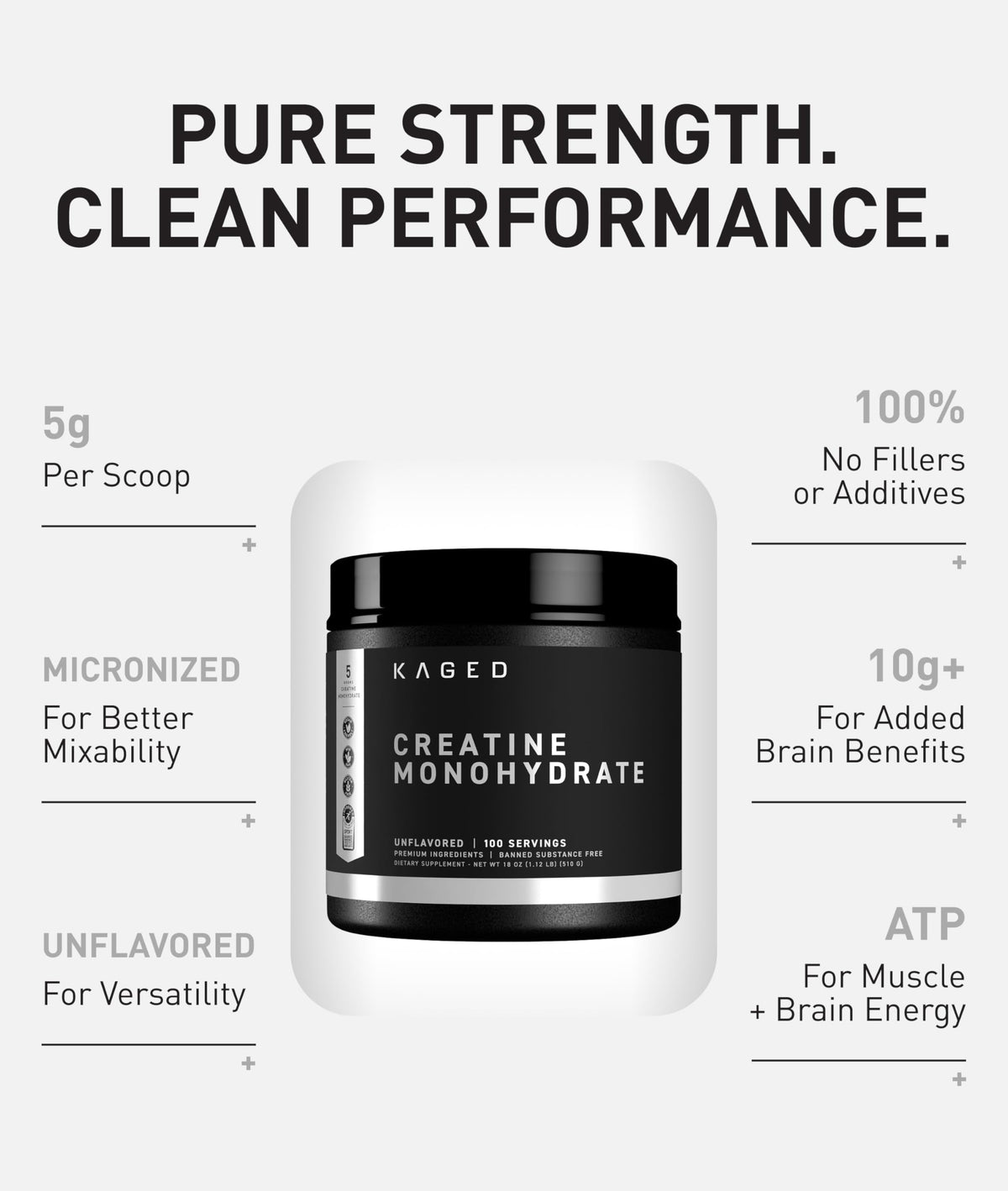 Kaged Créatine Monohydrate Poudre Micronisée 5000 mg en mélange dans un verre