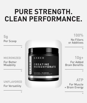 Kaged Créatine Monohydrate Poudre Micronisée 5000 mg en mélange dans un verre