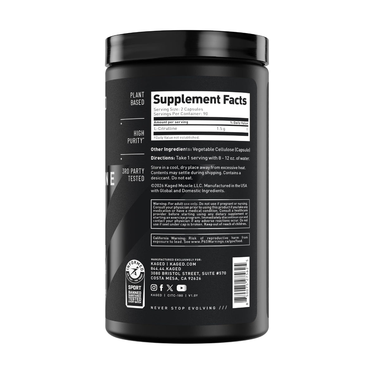 Kaged L-Citrulline 2000mg avec verre d'eau