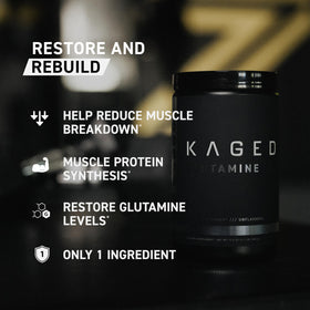 Kaged L-Glutamine Poudre 500g sur un plan de travail