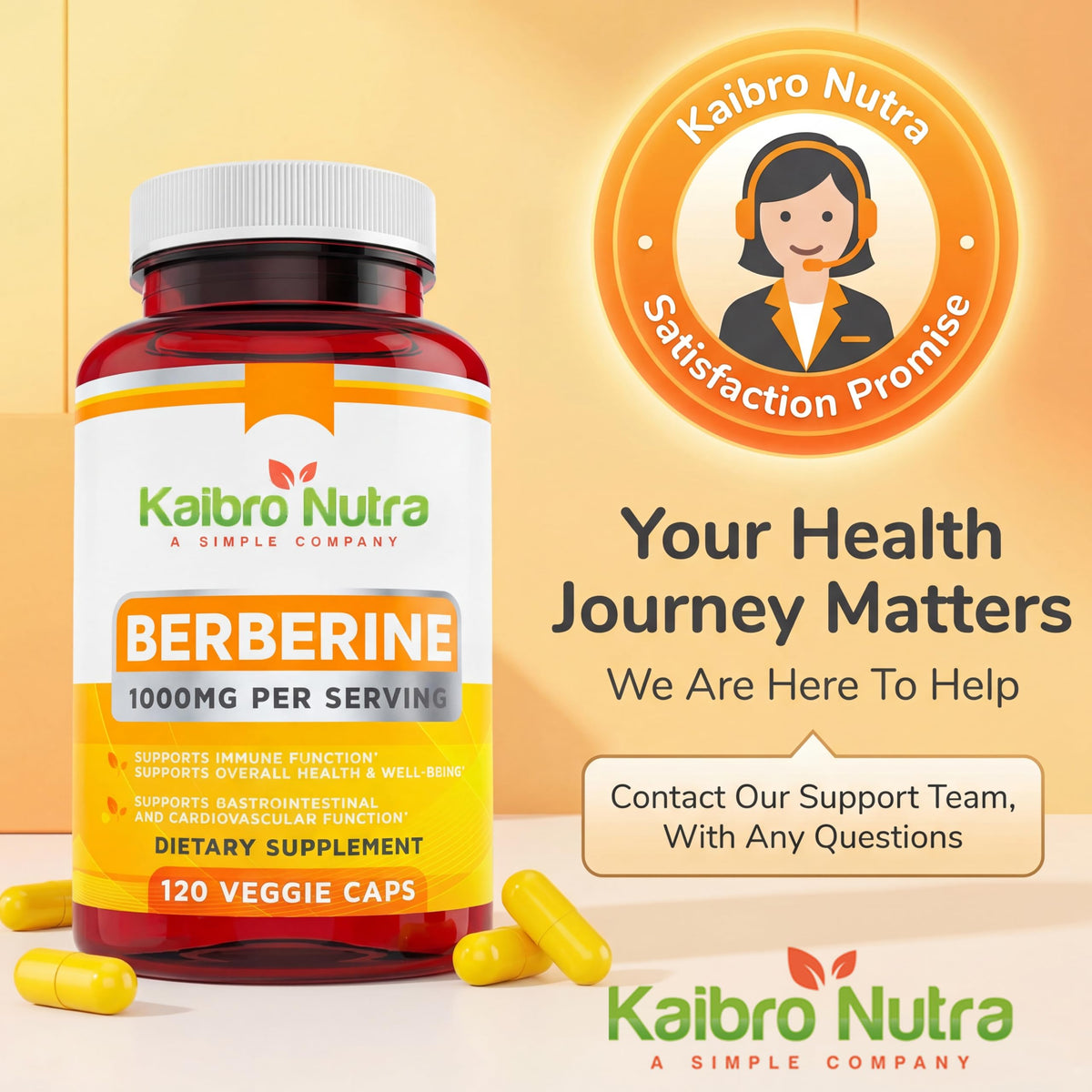 Kaibro Nutra Complément Alimentaire Berbérine HCL, présentation sur fond neutre