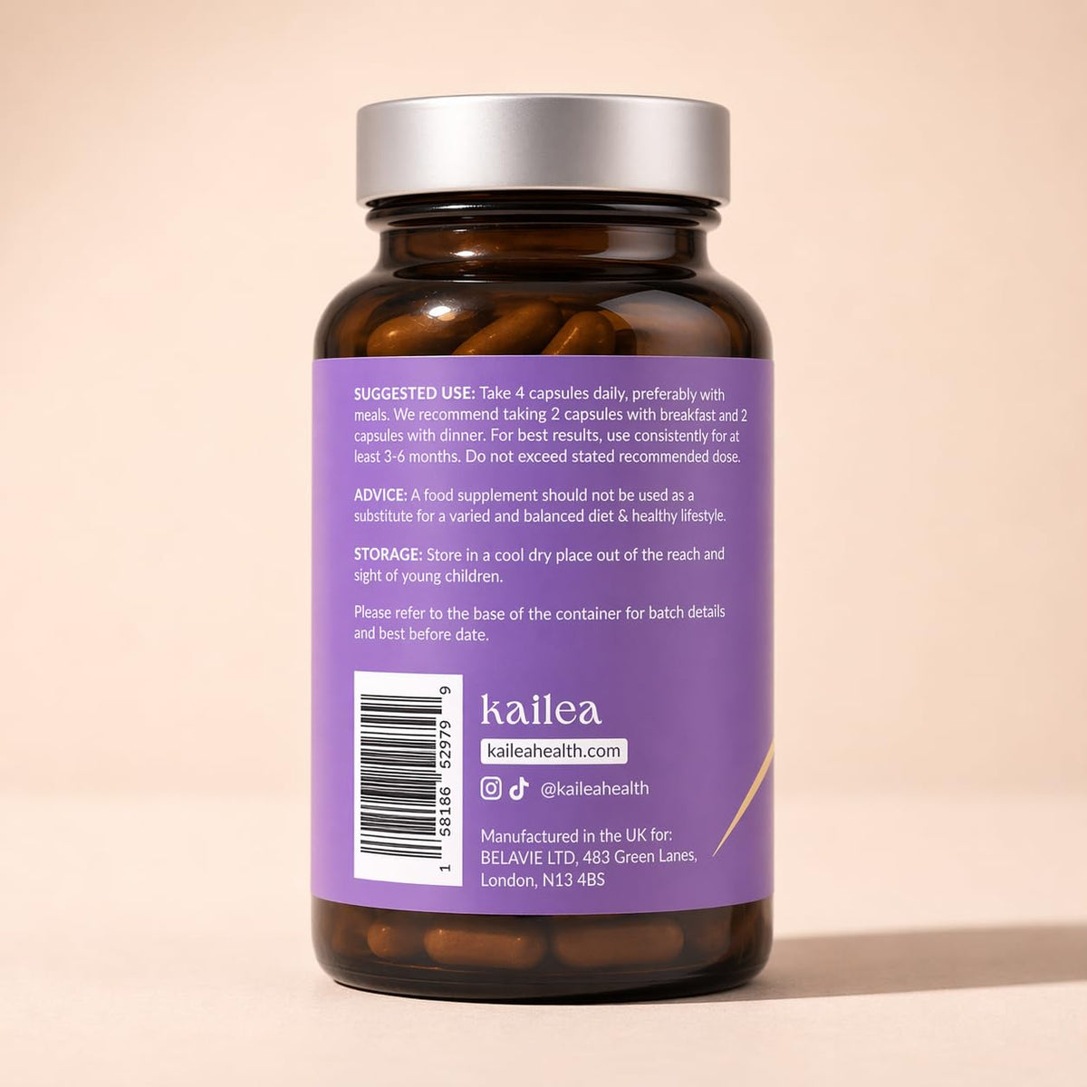 kailea Complexe Inositol 8-en-1 capsules avec bouteille ouverte
