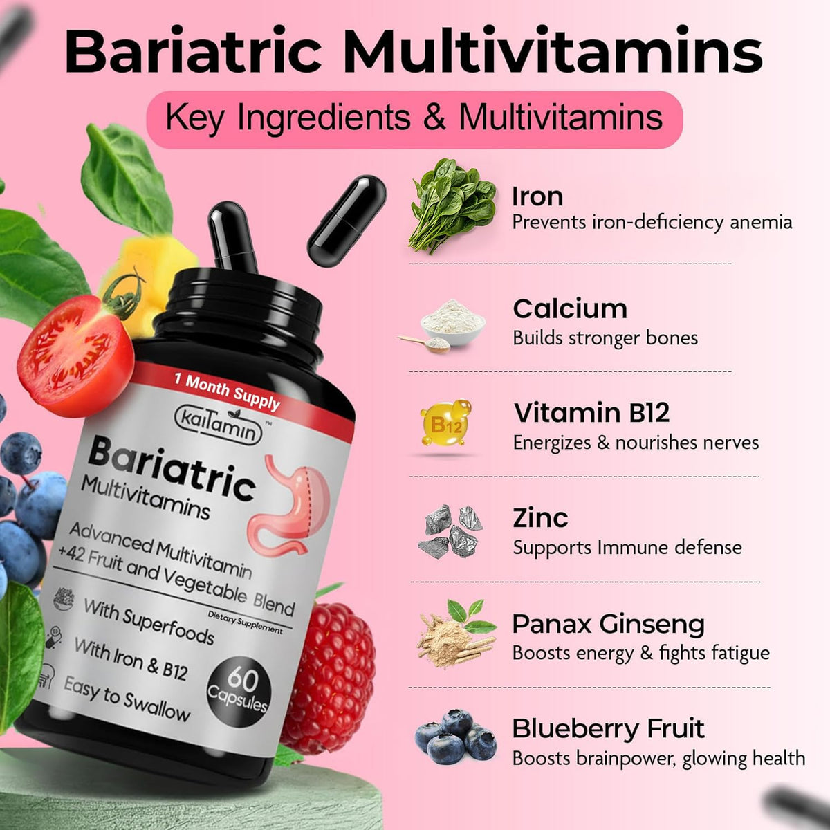 Kaitamin Multivitamines Bariatriques 120 Gélules Liquides vue arrière