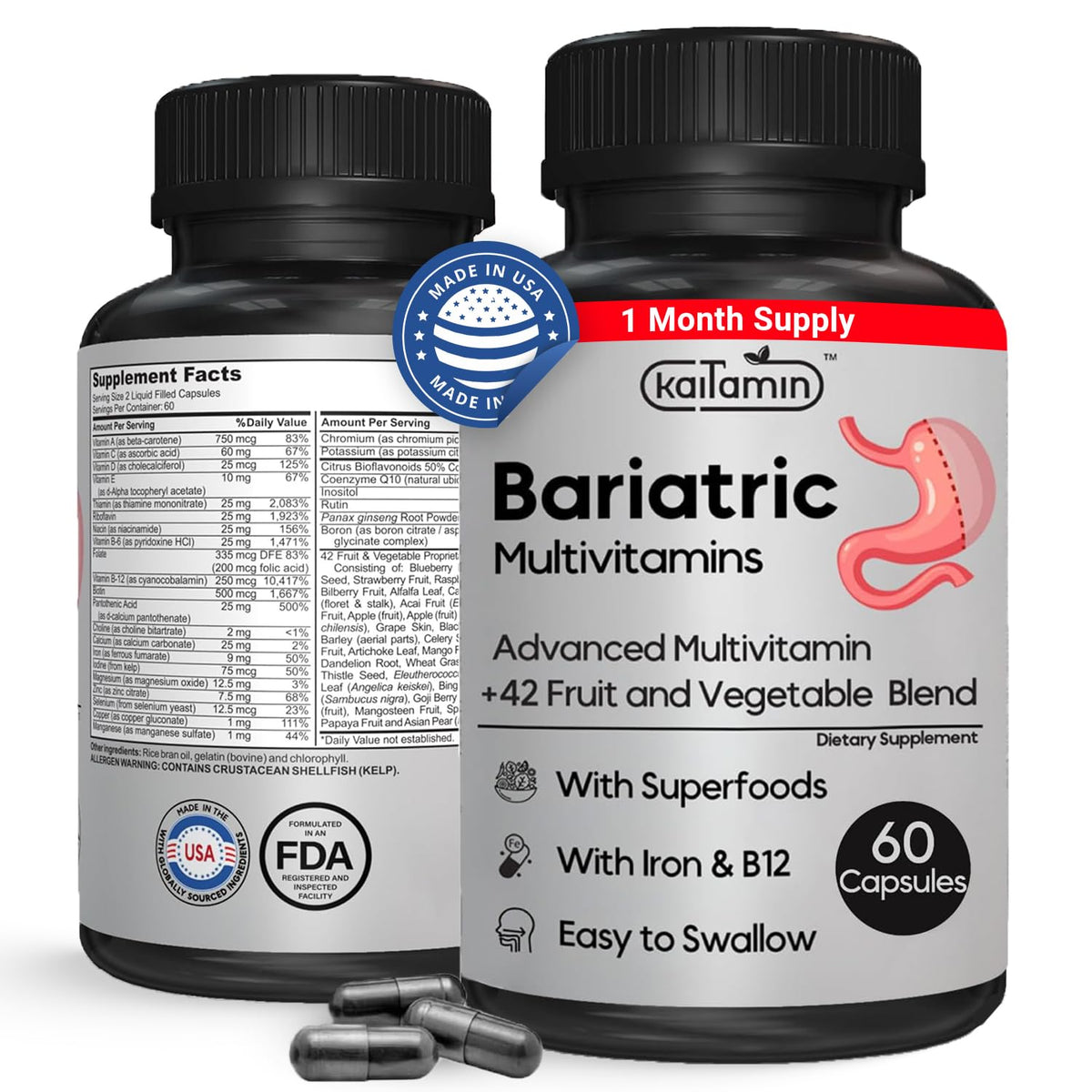 Kaitamin Multivitamines Bariatriques 120 Gélules Liquides vue avant