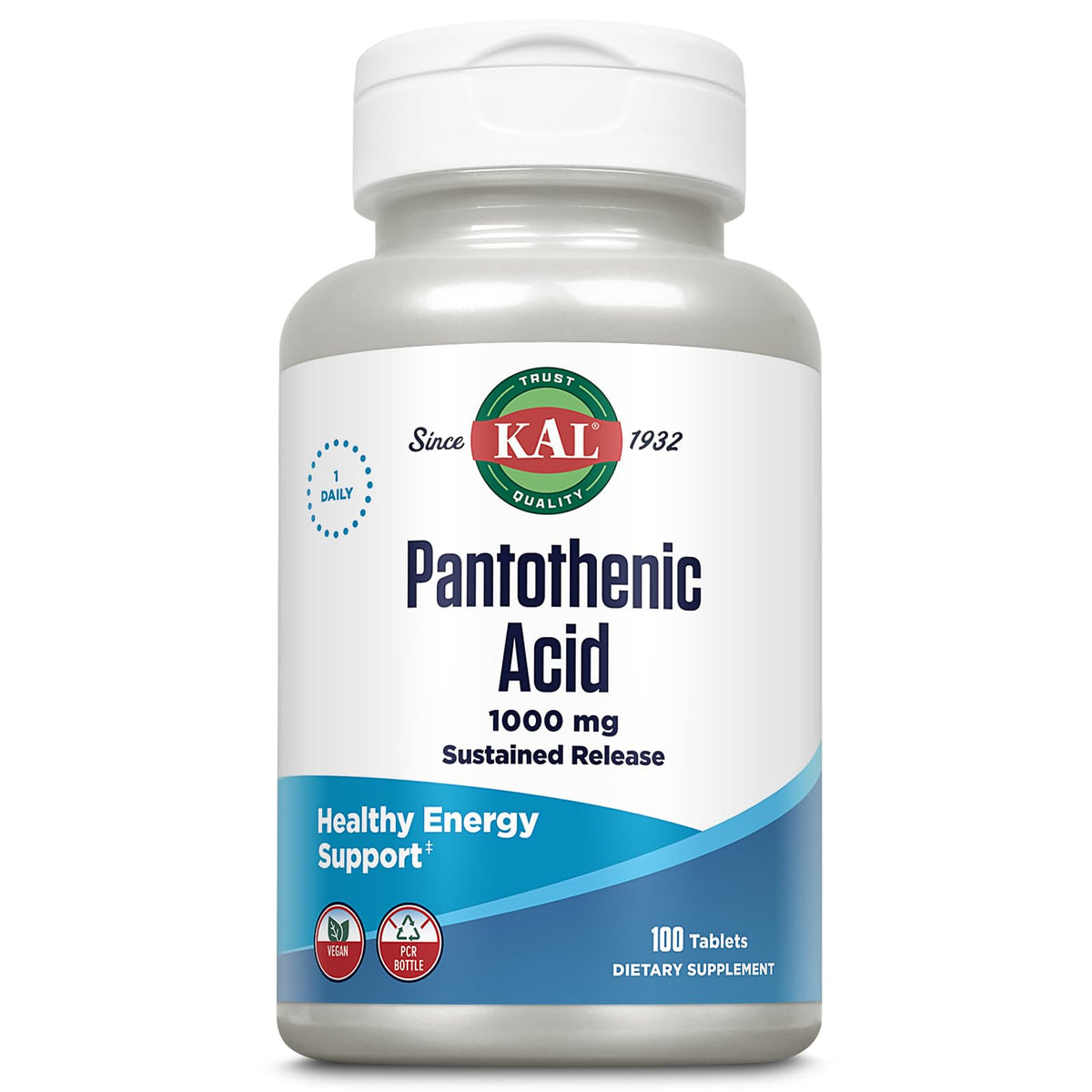 KAL Acide Pantothénique 1000mg complément alimentaire 100 tablettes vue avant