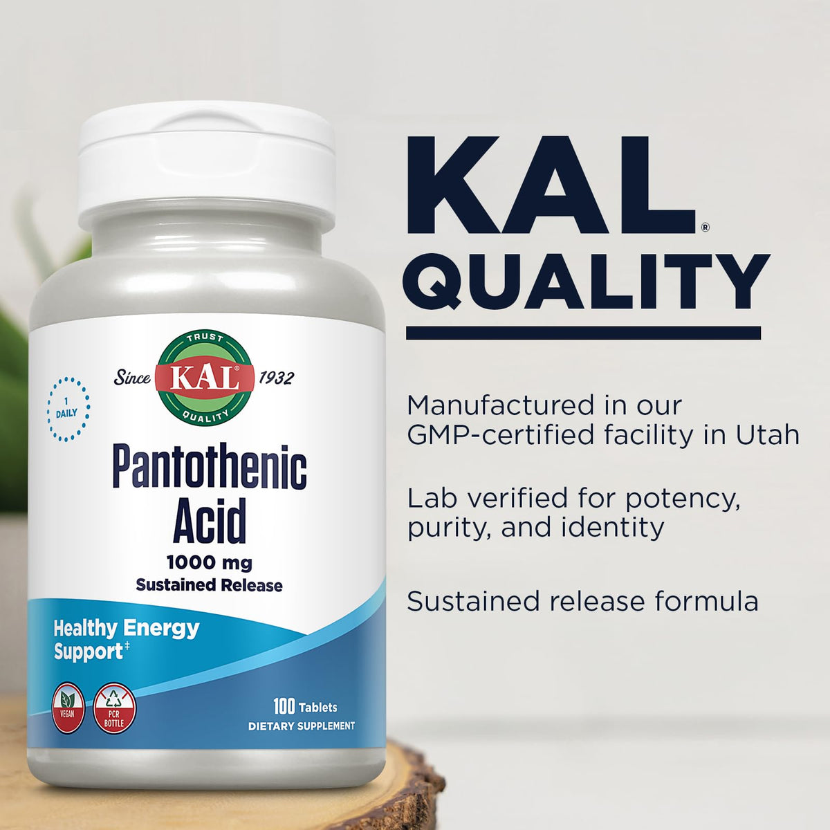 KAL Acide Pantothénique 1000mg complément alimentaire avec repas
